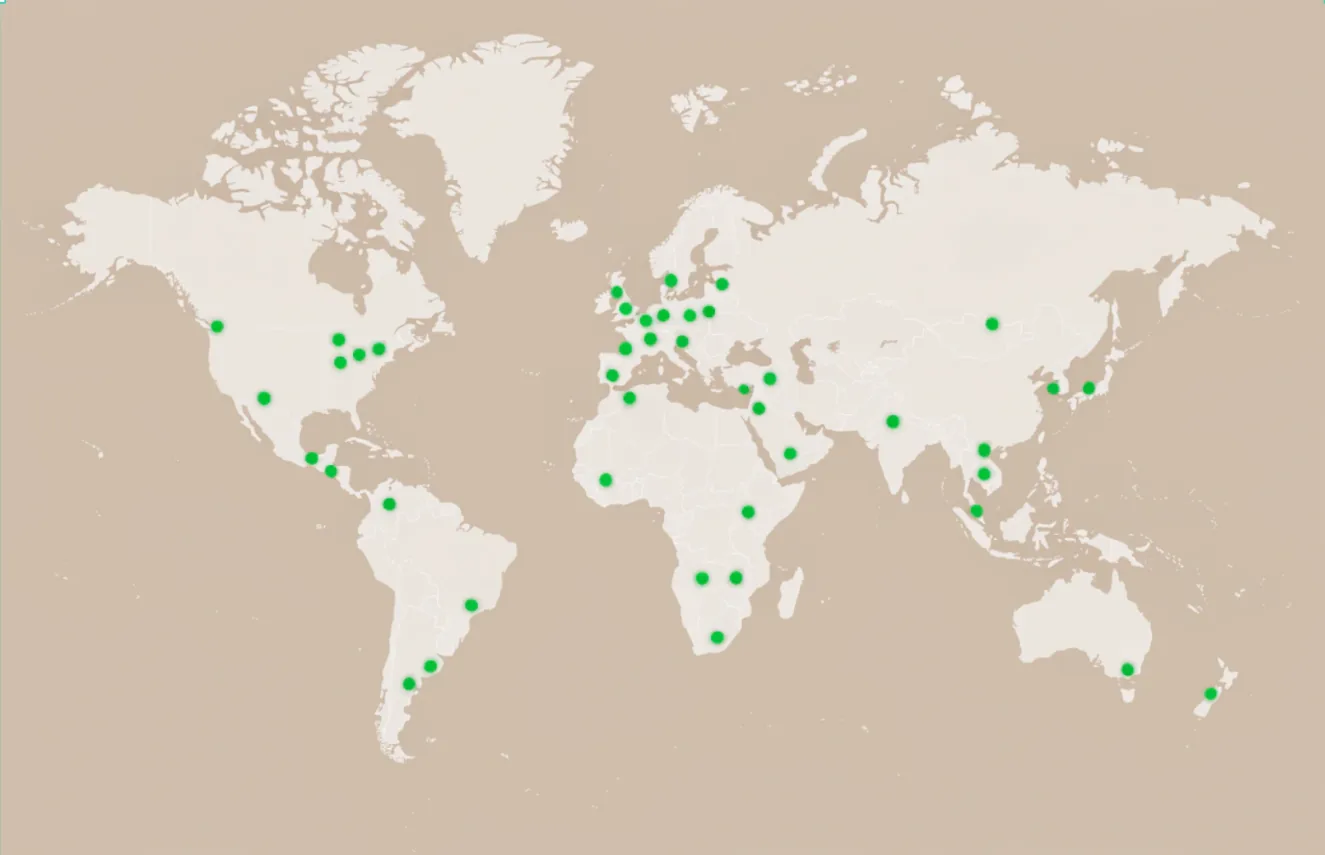 Map of countries Hodoor ships to